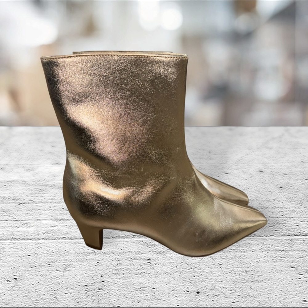 SCHUTZ Metallic Gold Women's Dellia Closed Toe Booties, 8 - Picture 6 of 10